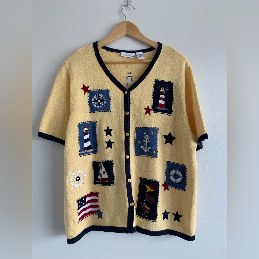 Croft & Borrow Nautical Knit Button Down Top